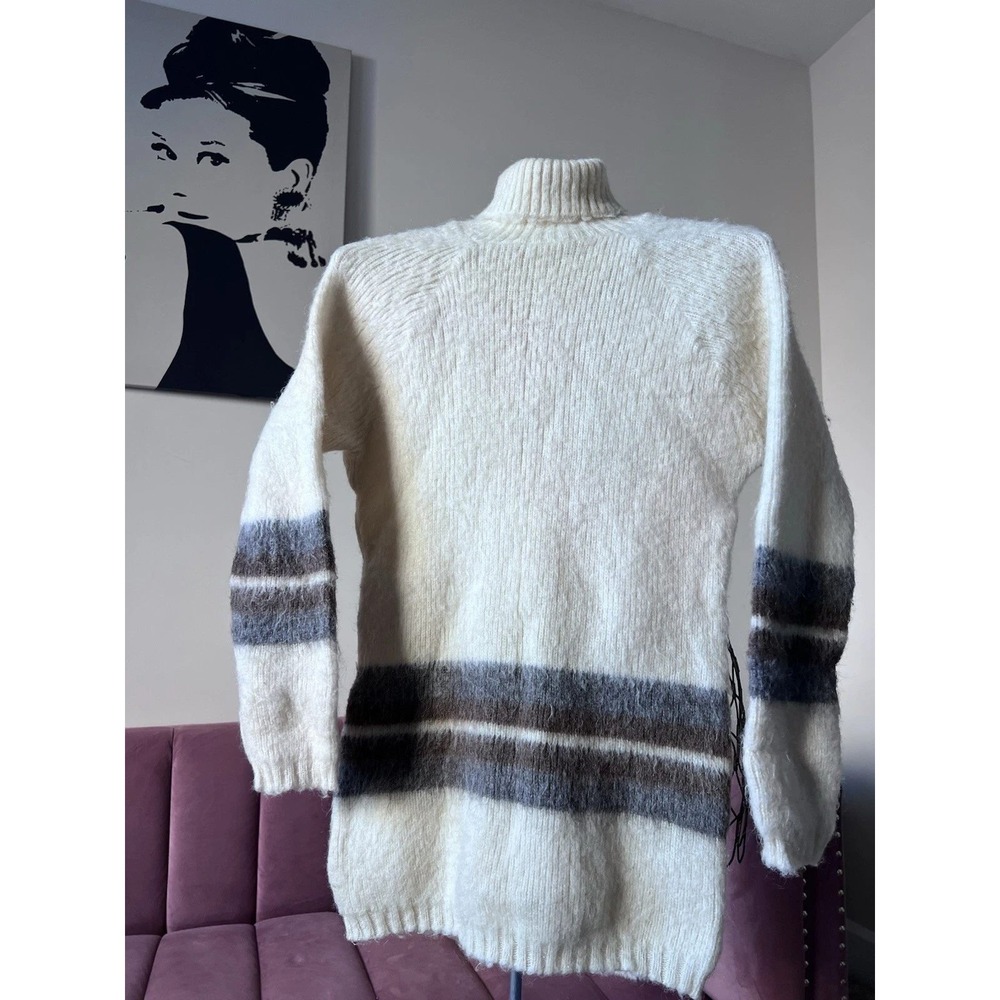 Vtg Eider Knit Icelandic Wool Turtleneck Sweater Cream Striped Womens M-L